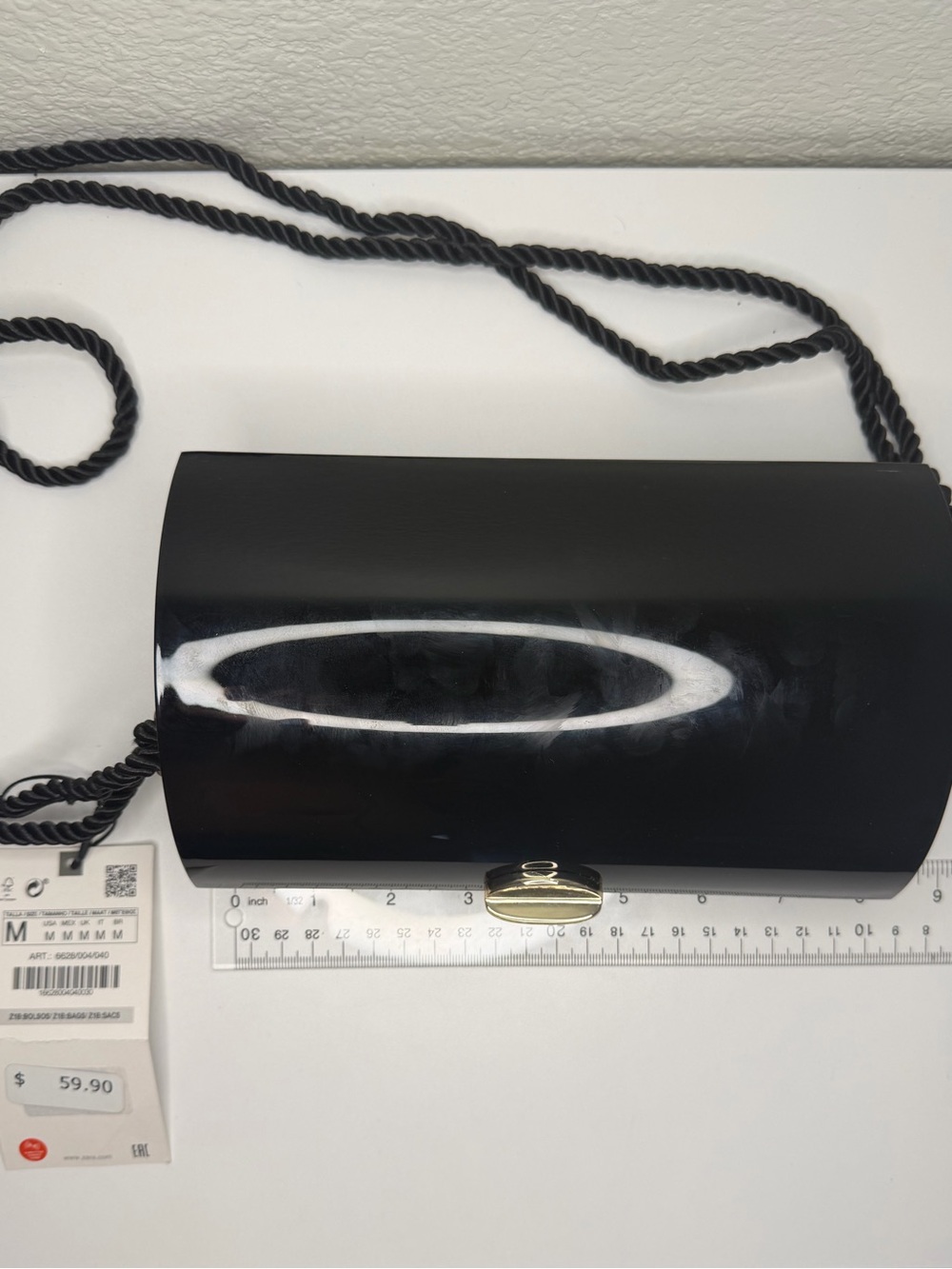 Mango Black Patent Clutch with Gold-Tone Button